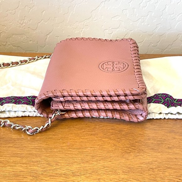 Tory Burch Crossbody Bag Marion Combo Maple Sugar Mauve Pink Leather Whipstitch - Picture 6 of 11